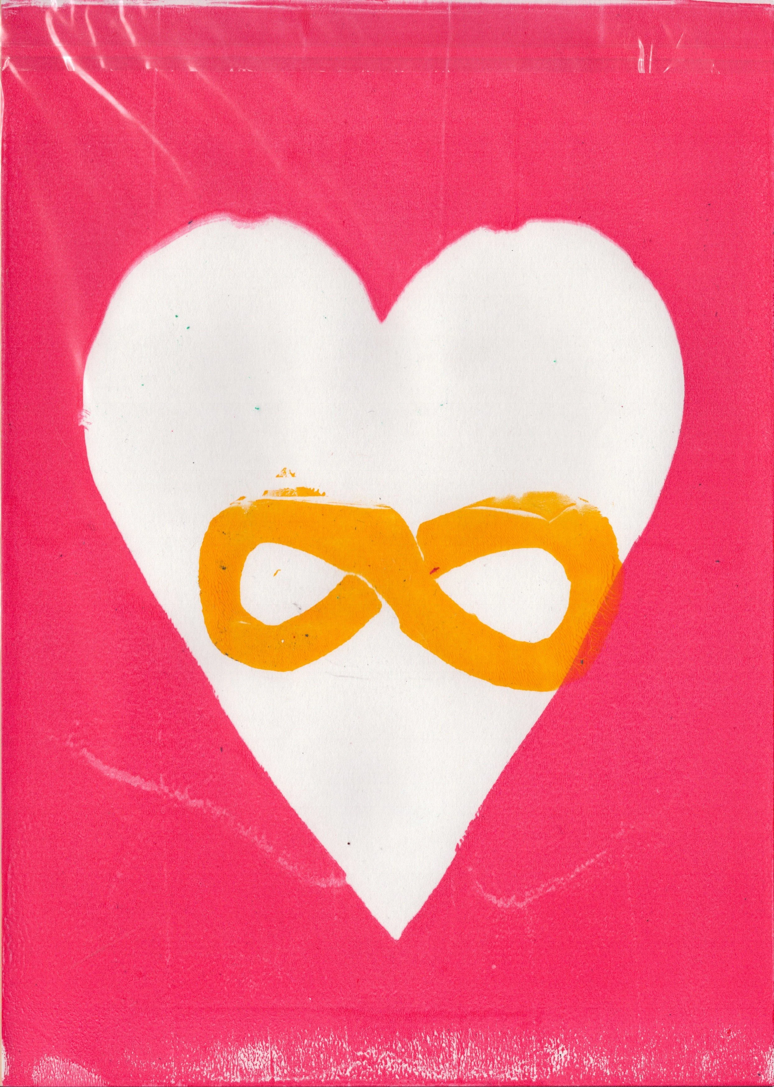 Yellow Infinity Symbol on White Heart Pink, A4 Gel Print 2026