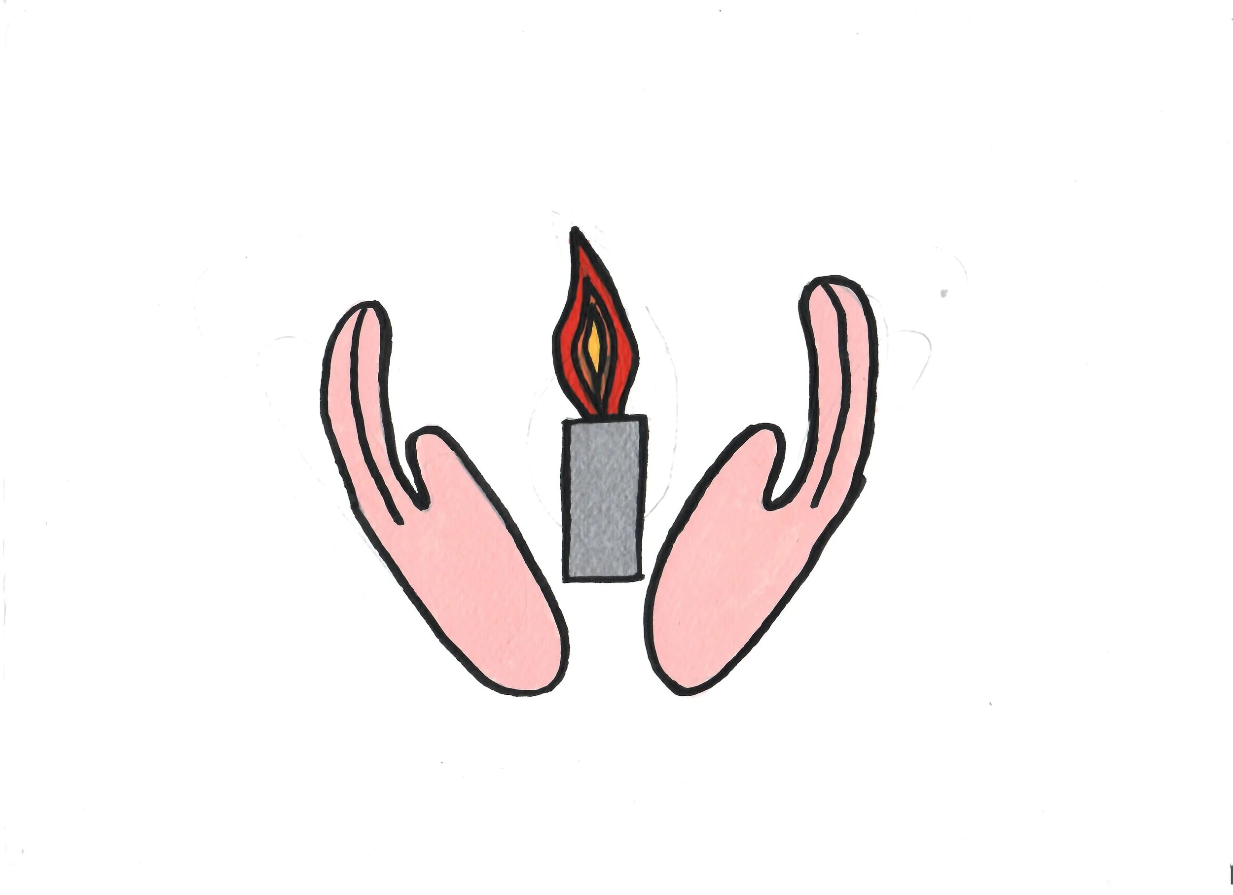 Hands with Candle, Acrylic Marker on A4 paper, 2026. 