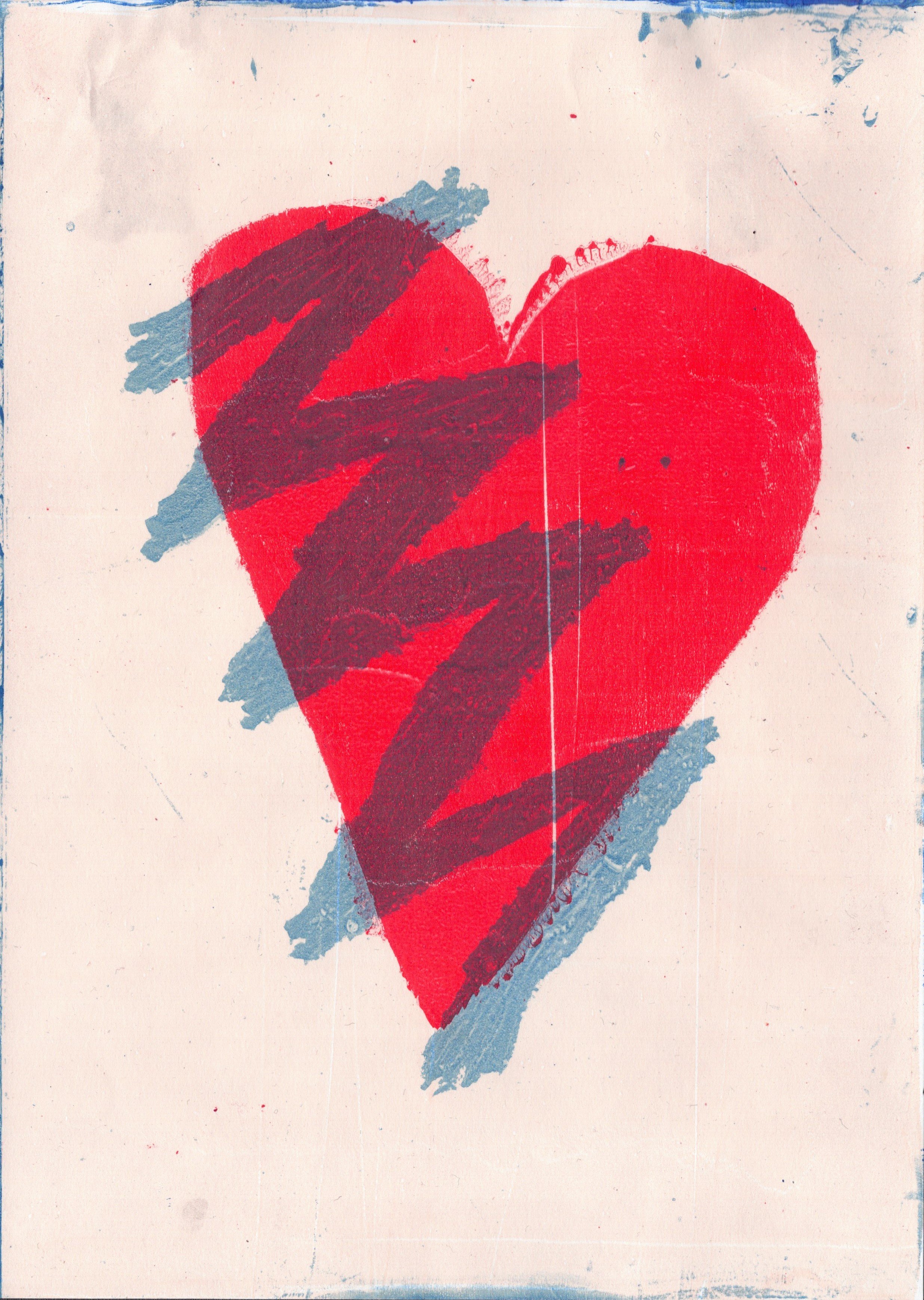 Blue Zigzag on Red Heart, A4 Gel Print 2026