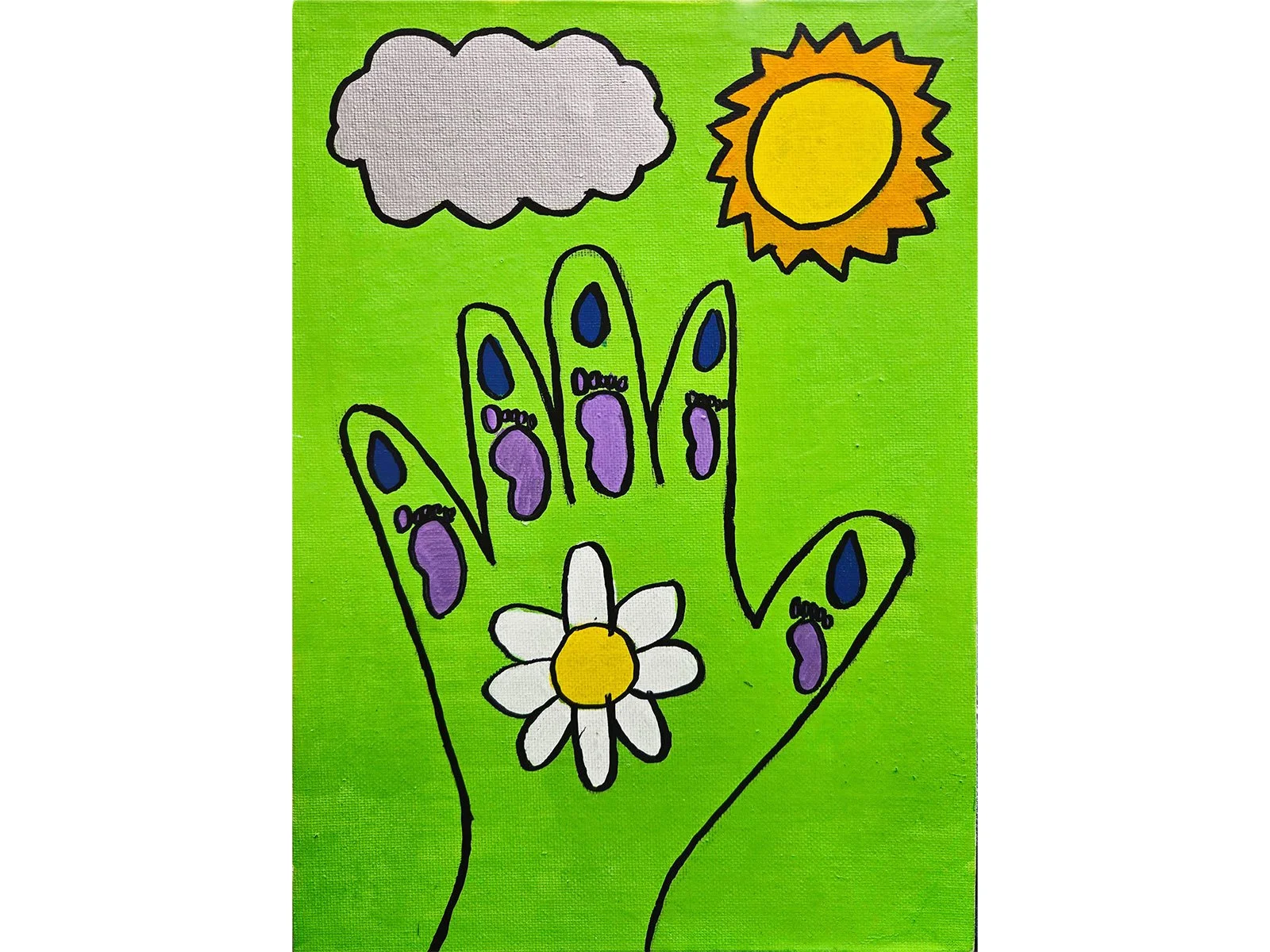 Traced Green Hand acrylic marker on canvas 20 x 30 cm 2026