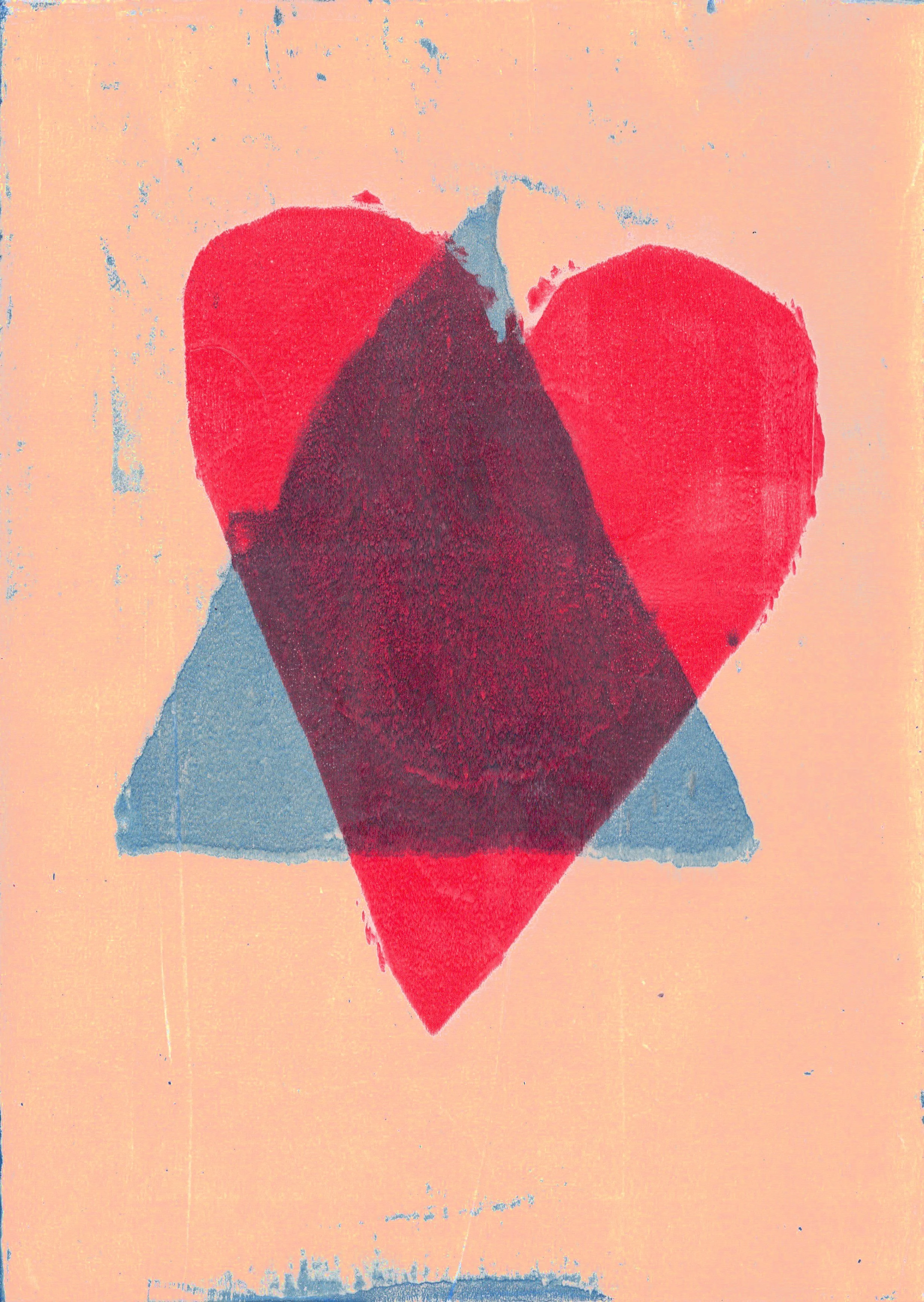 Blue Triangle on Red Heart, A4 Gel Print 2026
