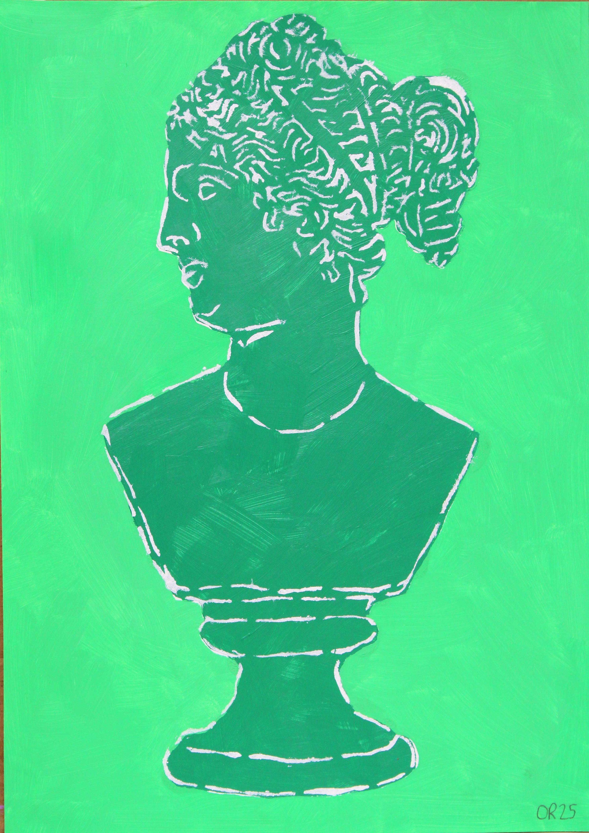 bust acrylic  and water relief ink A3 Green on light green 2025 web.jpg