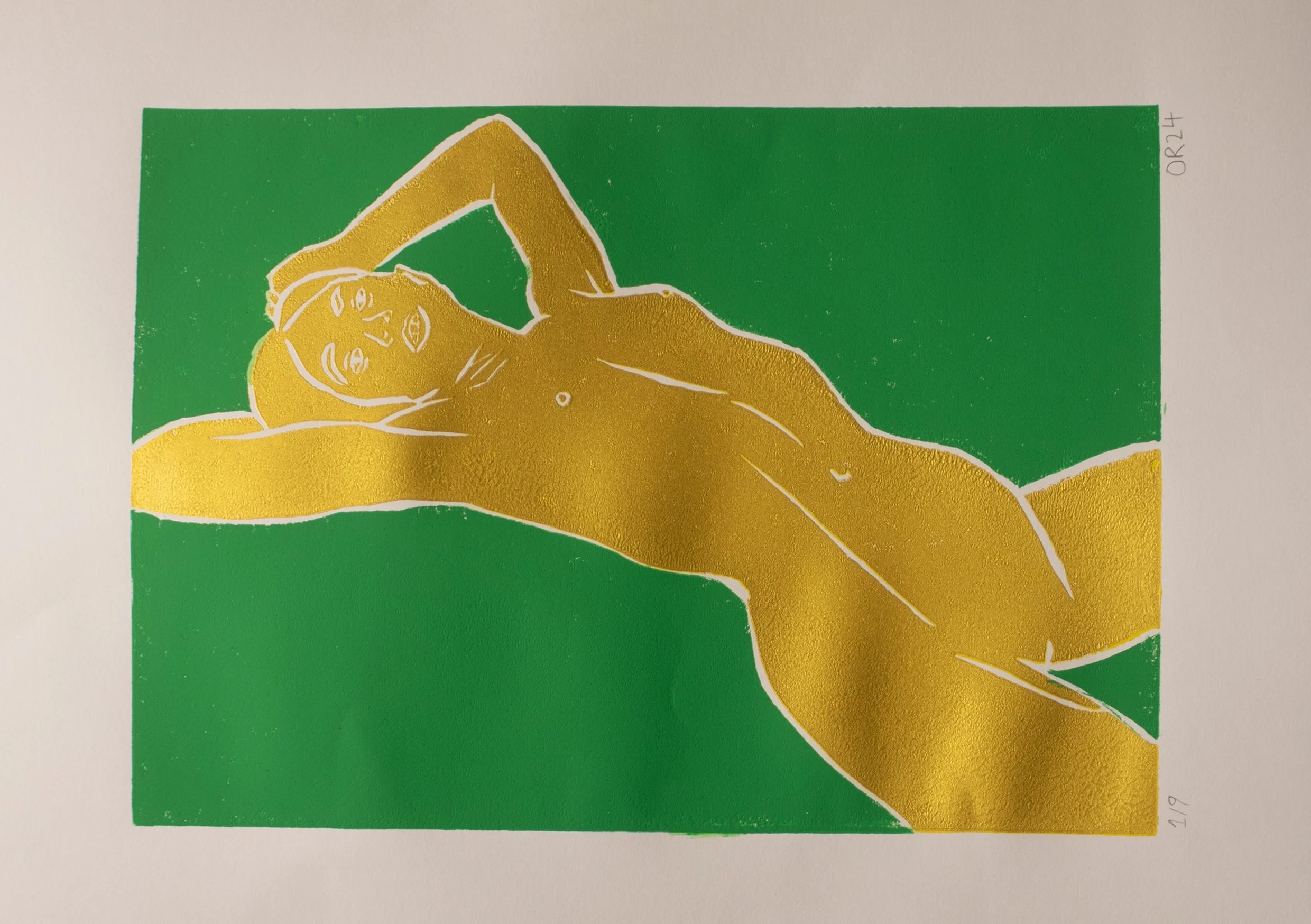 Reclining Nude Gold on Green Linoprint A2 2025 WEB.jpg
