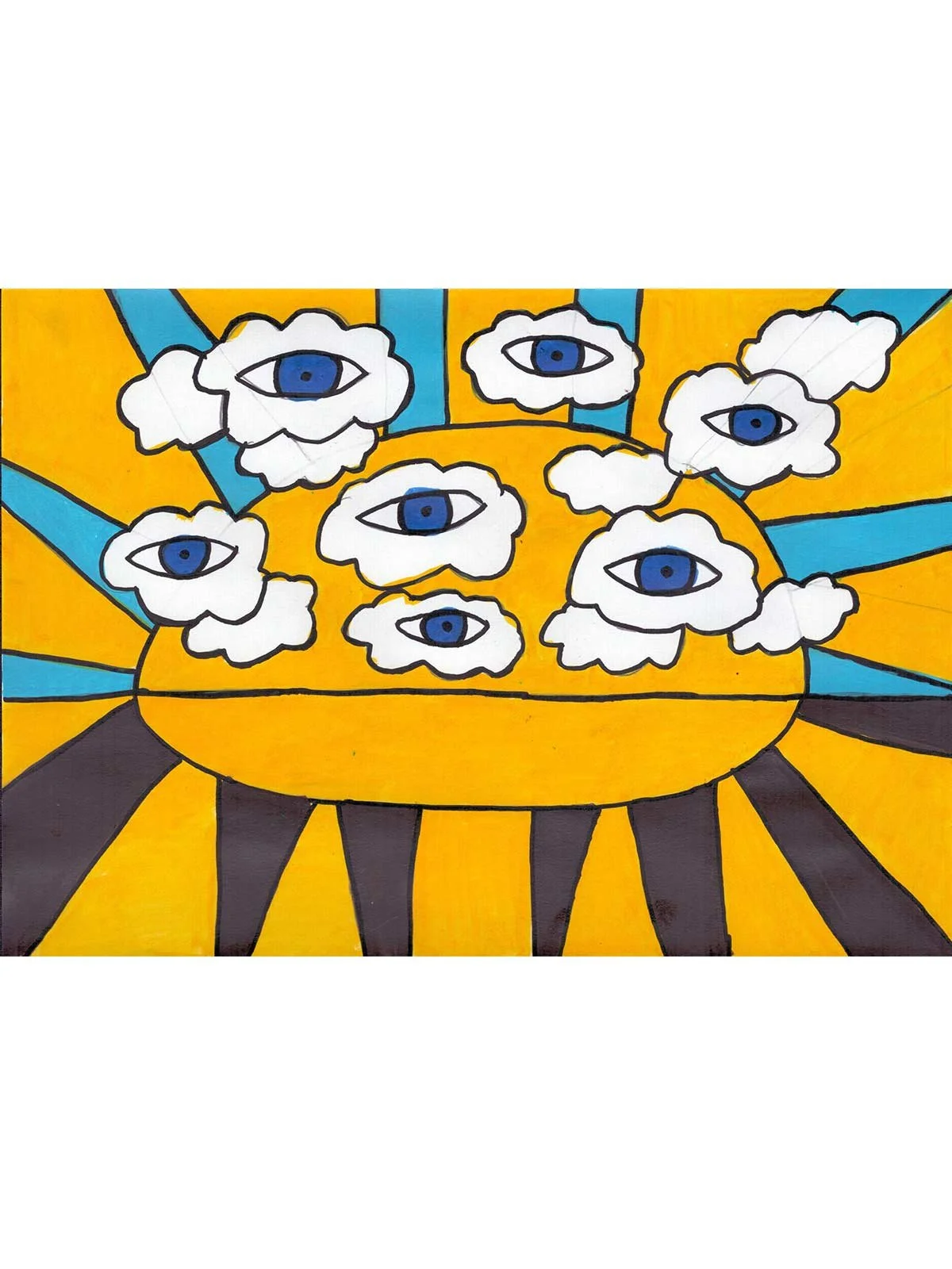 Eye Clouds Pochoir Acrylic on Canvas A3, 2026.