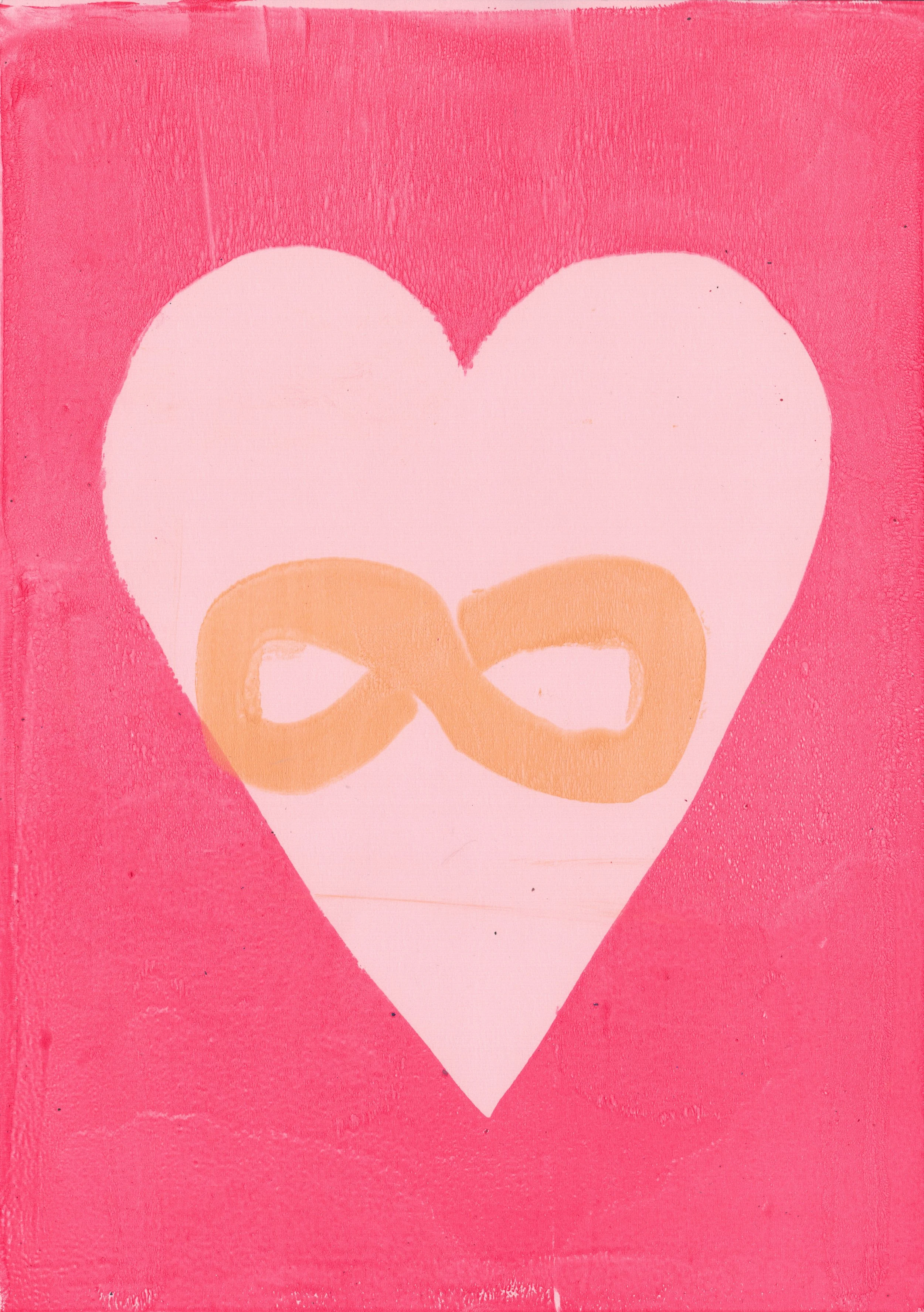 Yellow Infinity Symbol on White Heart Pink 2, A4 Gel Print 2026
