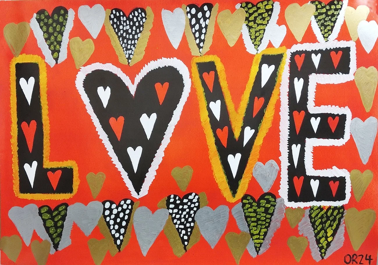 Embellished Love, Acrylic and Ink, A2 2024