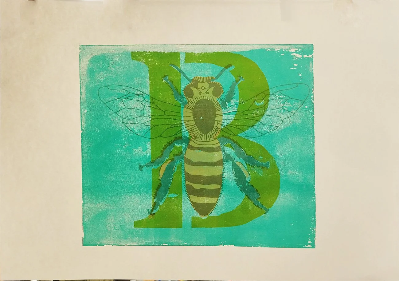 Bee gel print A2 turquoise green 2025 web.jpg