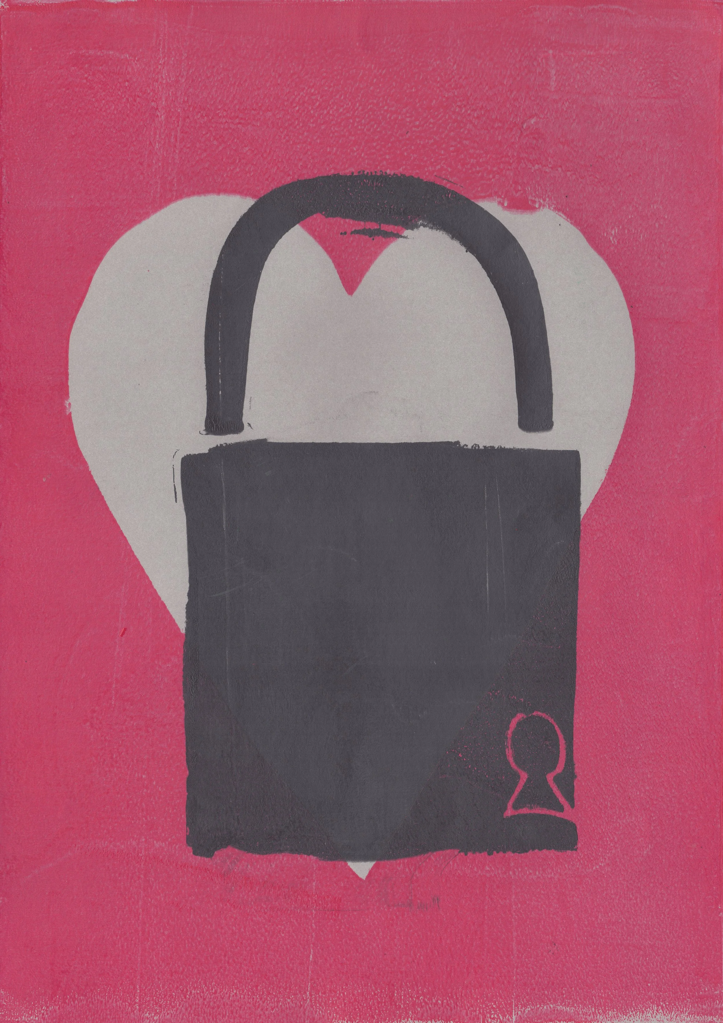Black Padlock on White Heart Pink, A4 Gel Print 2026