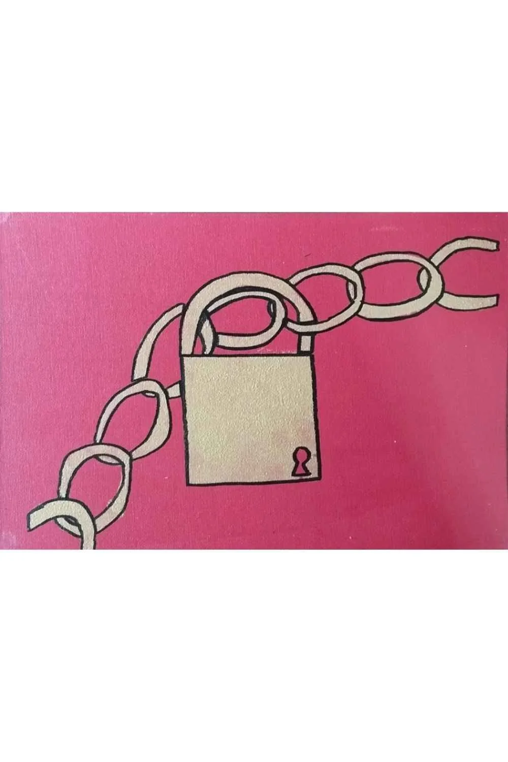 Padlock & Chain - Hand finished Pochoir Acrylic on canvas A4 2026