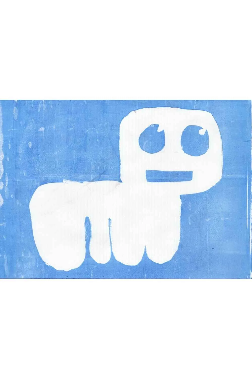 White Autism Creature on Blue, A4 Gel Print 2026