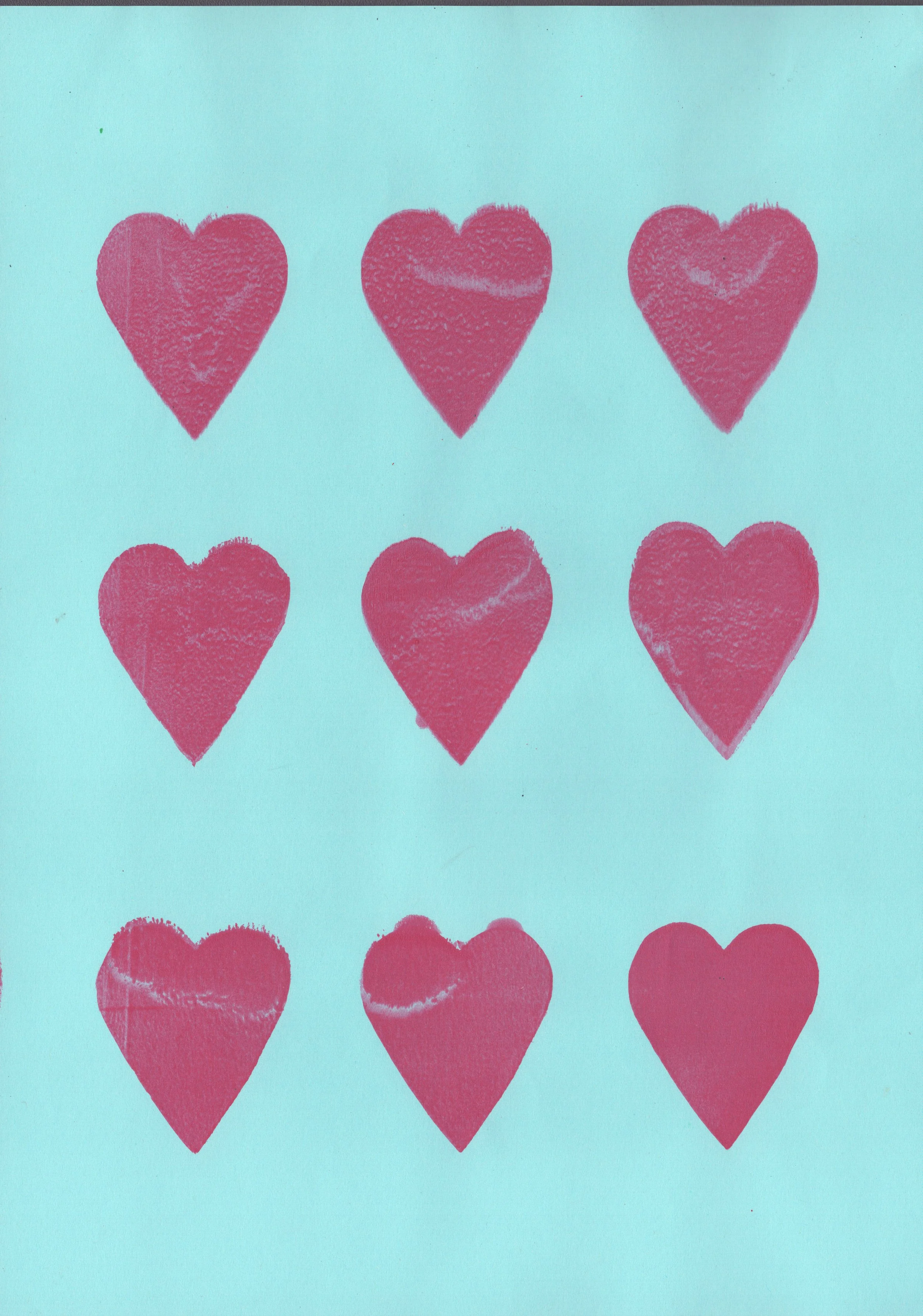 Red Hearts on Cyan, A4 Gel Print 2026