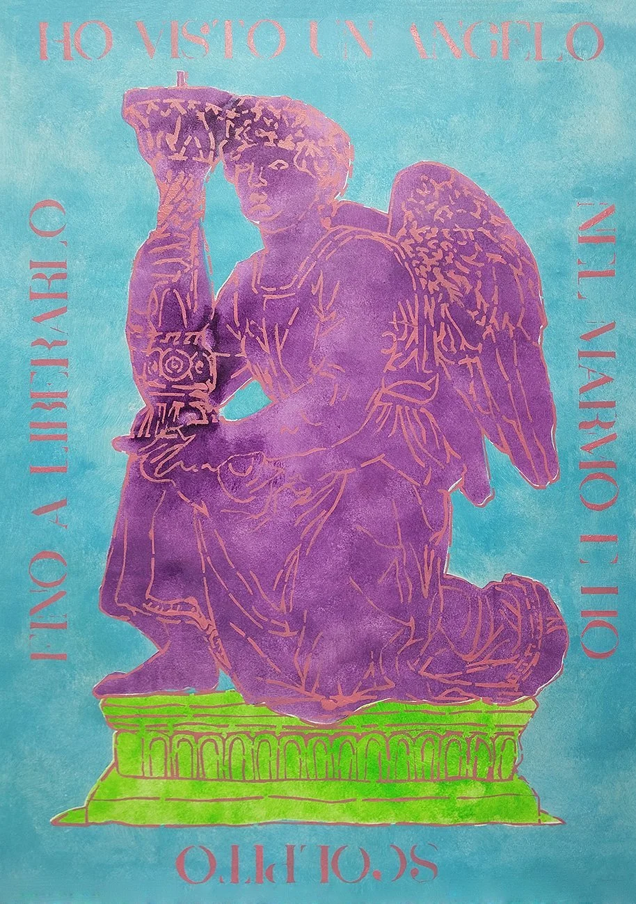 Purple & Blue Acrylic Pochoir on Paper A2 2025