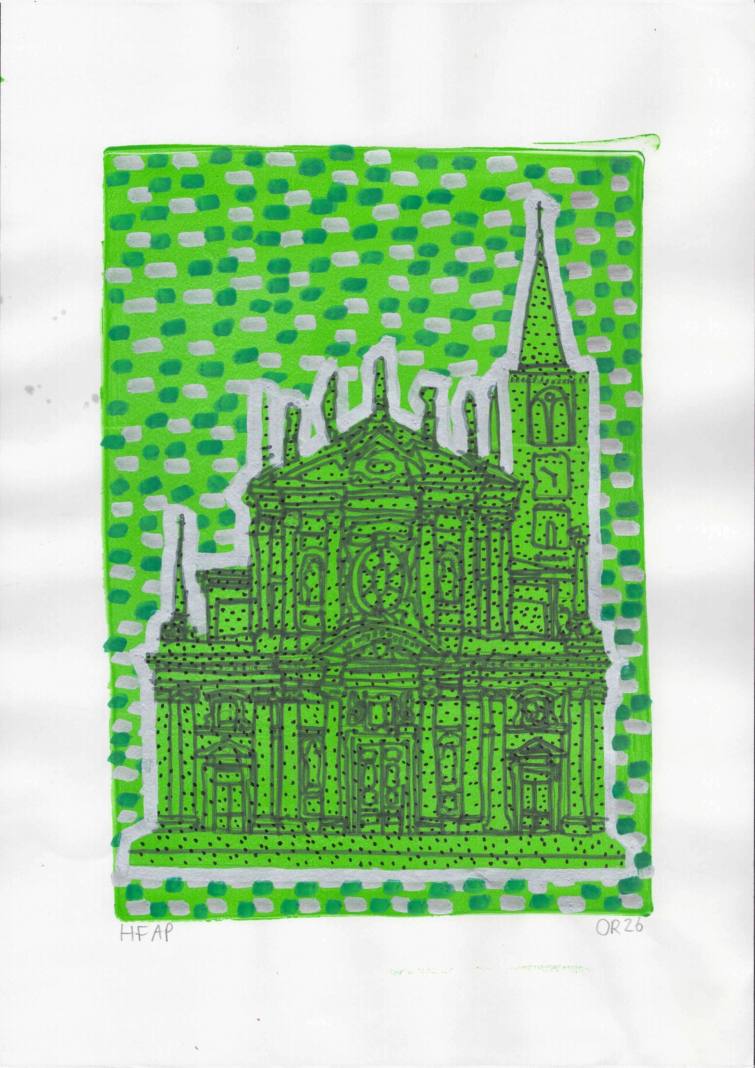 Embellished Green Acrylic Gel Print on paper A3 2025