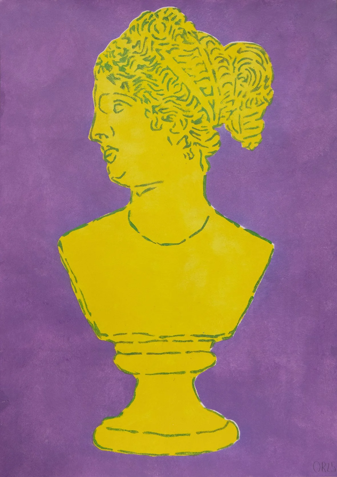 Bust pochoir print, Yellow on violet, A3, 2025 web.jpg