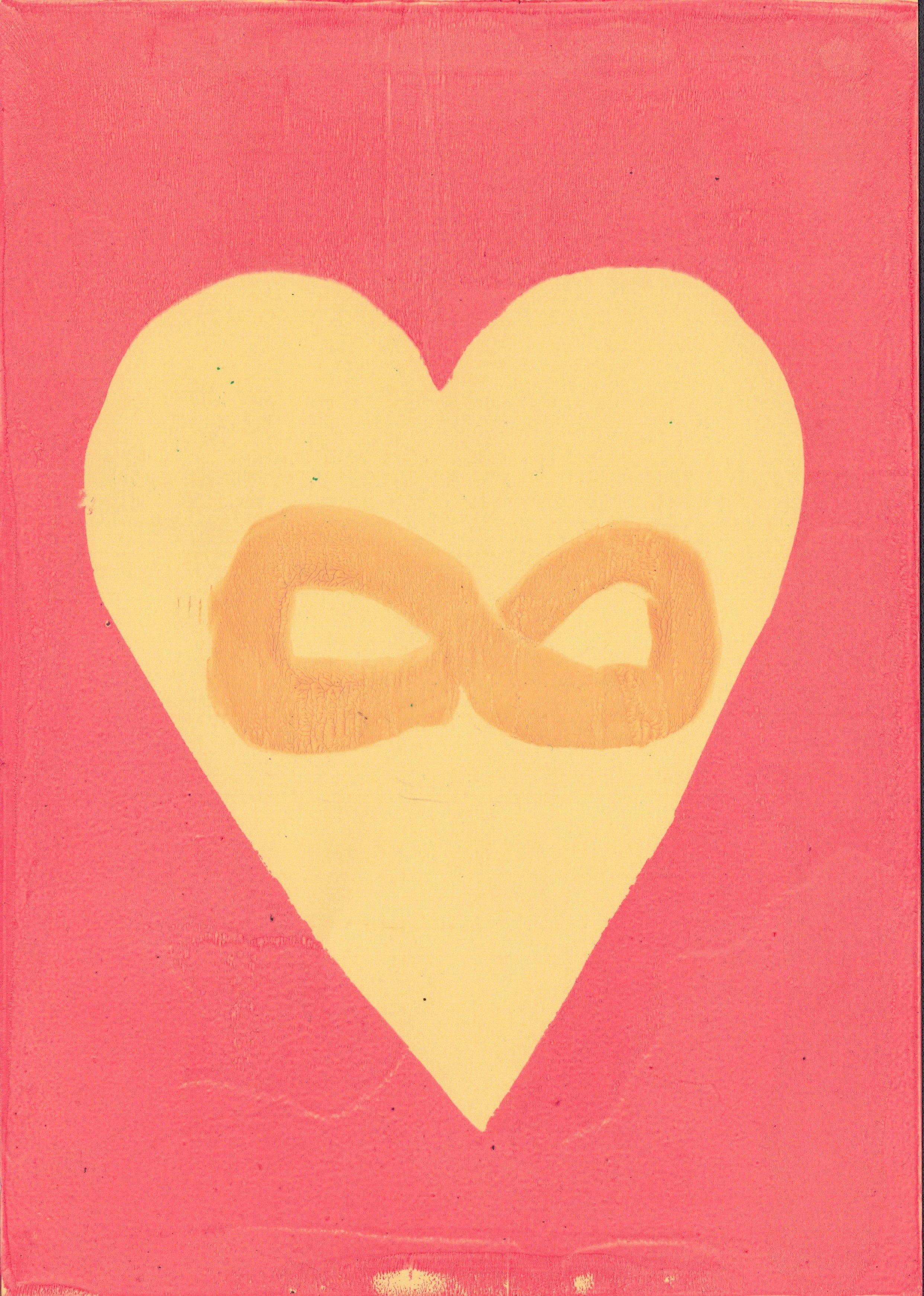 Yellow Infinity symbol and Heart on Red, A4 Gel Print 2026