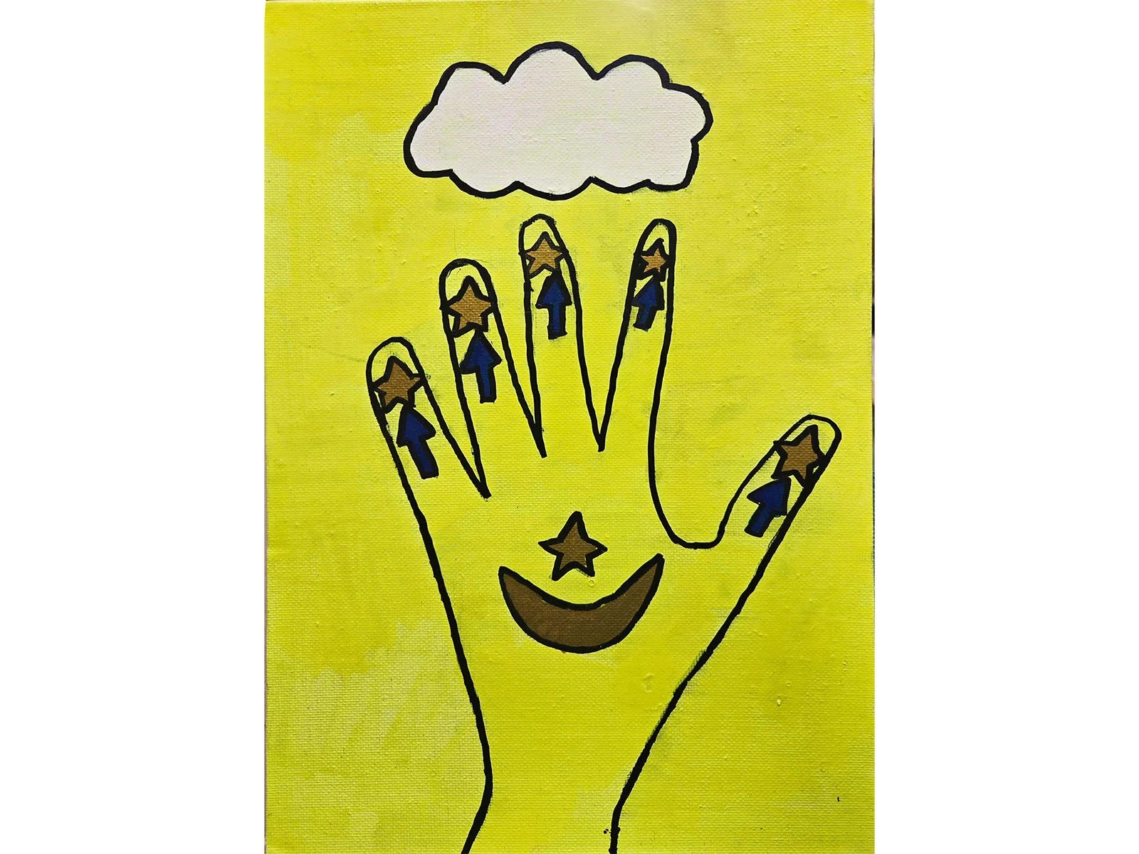 Traced Yellow Hand Cloud acrylic marker on canvas 20 x 30 cm 2026