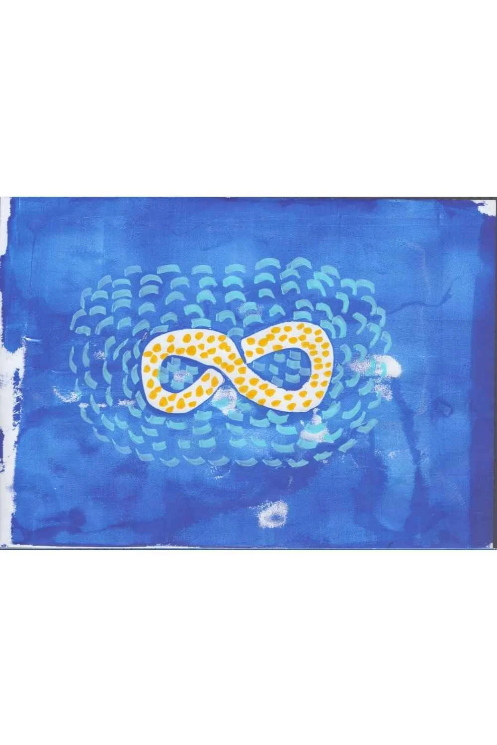 Yellow Dotted Infinity Symbol on Blue, A4 Gel Print 2026