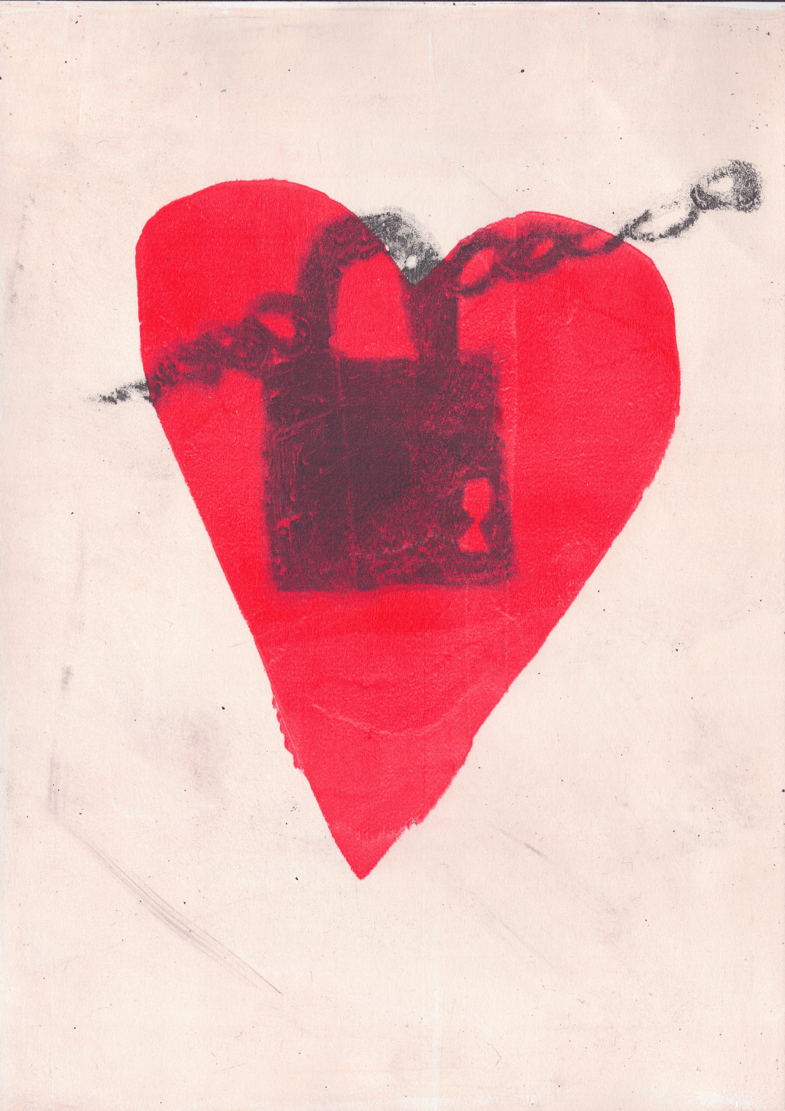 Black Lock chain on Red Heart 2, A4 Gel Print 2026