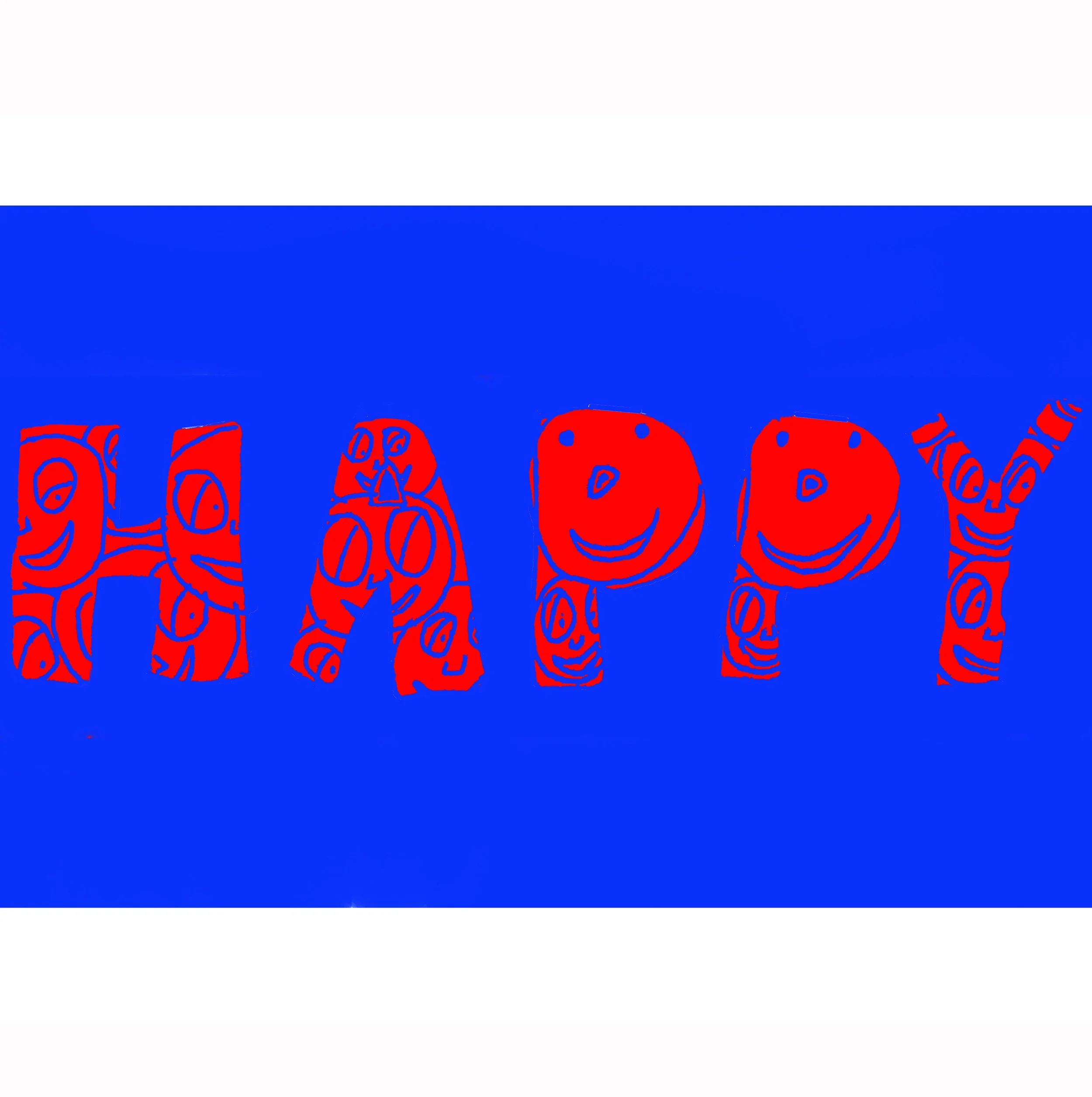 Blue 'Happy' Multimedia digitised drawing 2024
