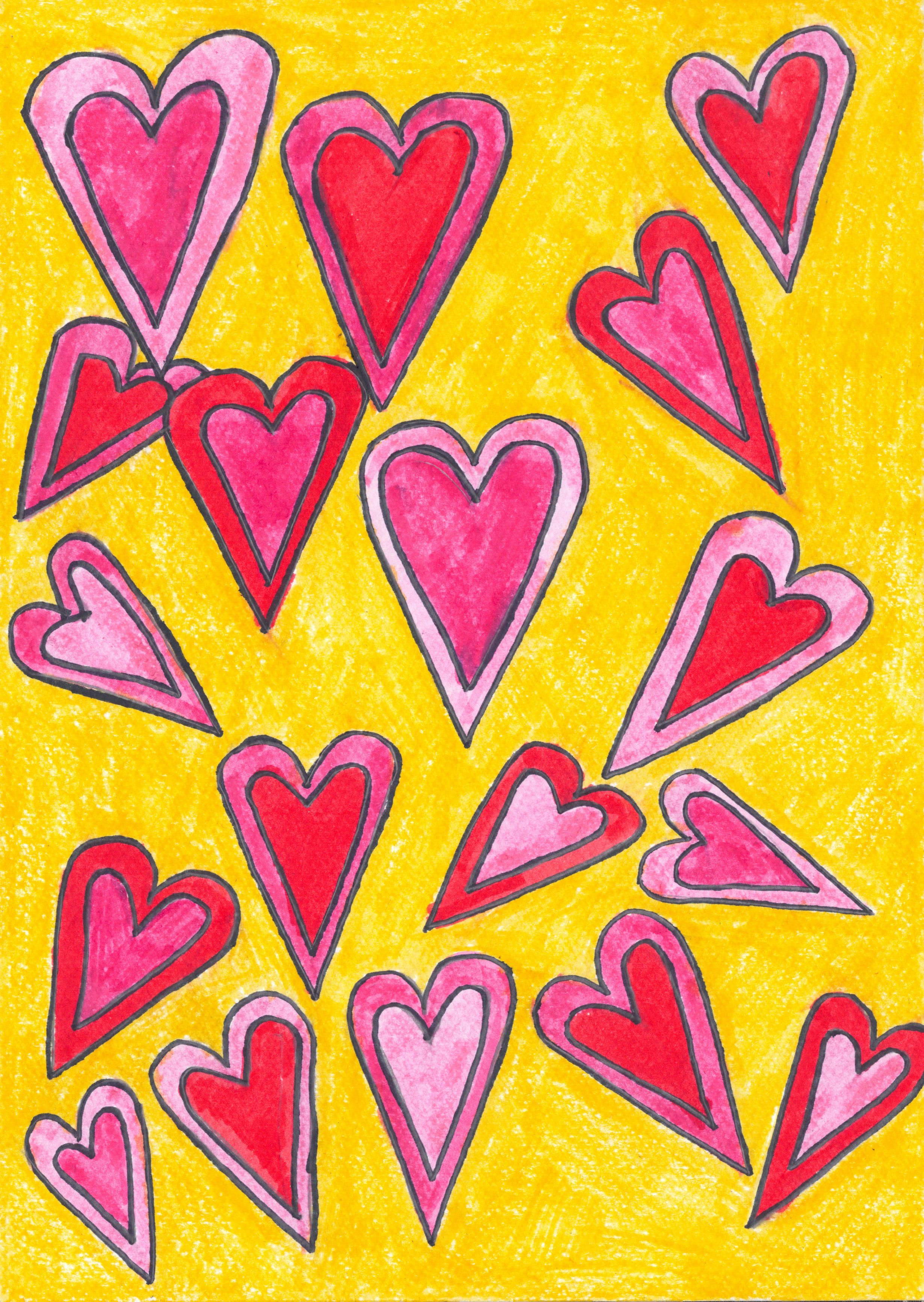 Pink Hearts on Yellow 