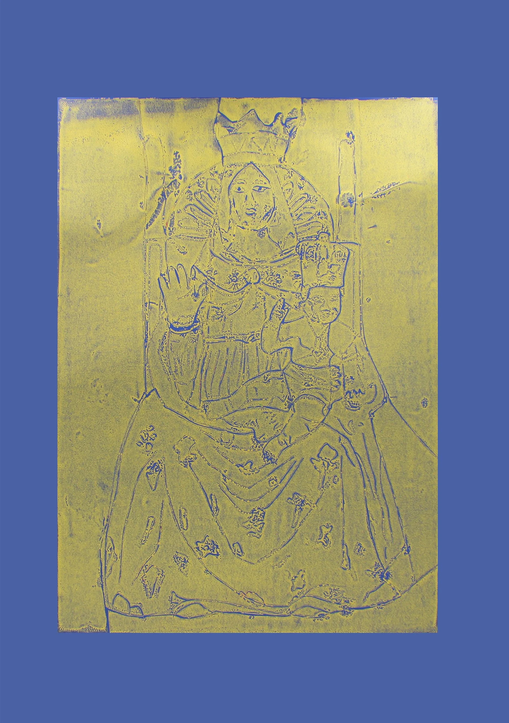 Gold Madona on Blue Lino print Web 2025.jpg