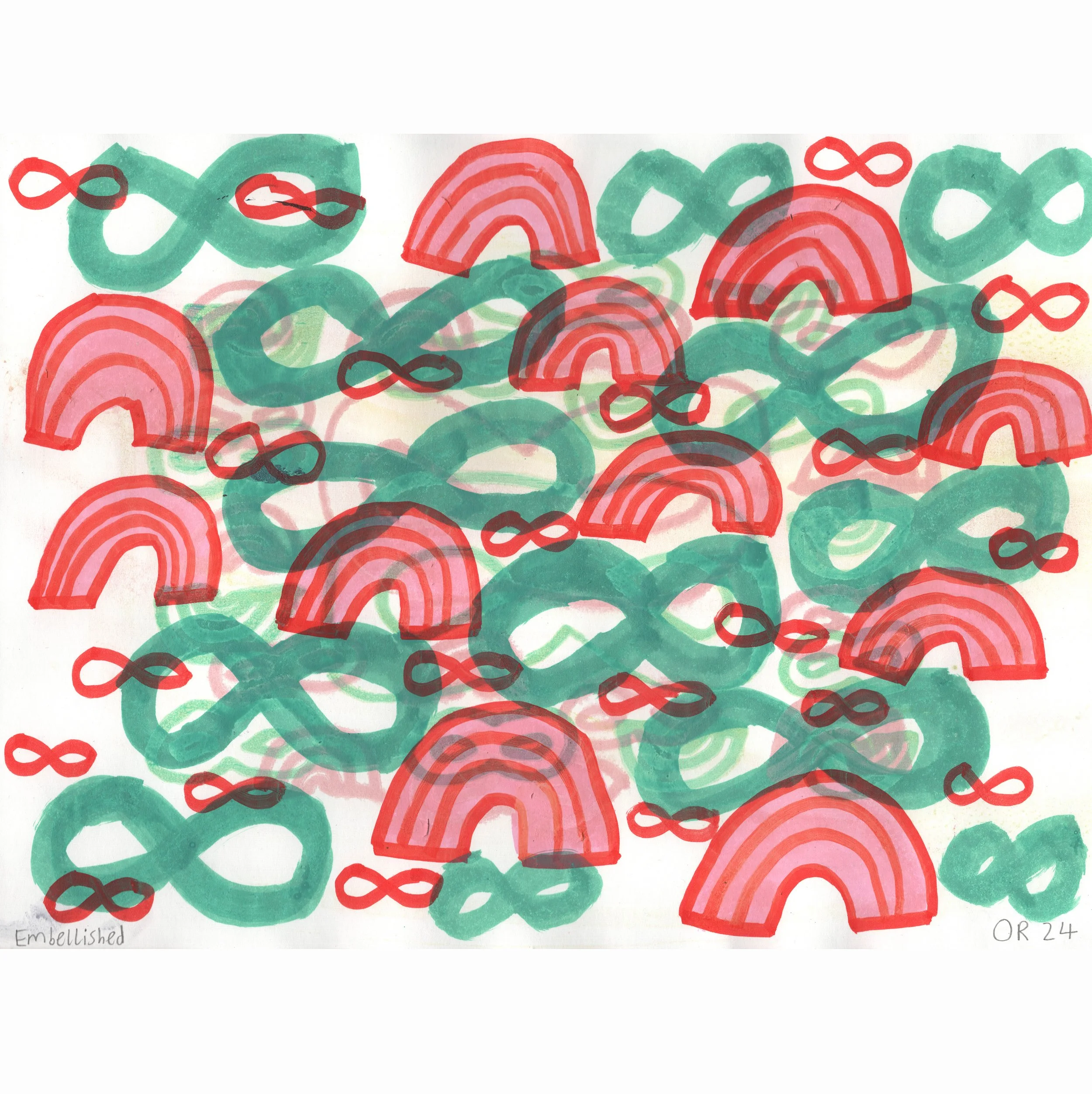 embellished infinity rainbow green pink screenprint 2024 unique.jpg