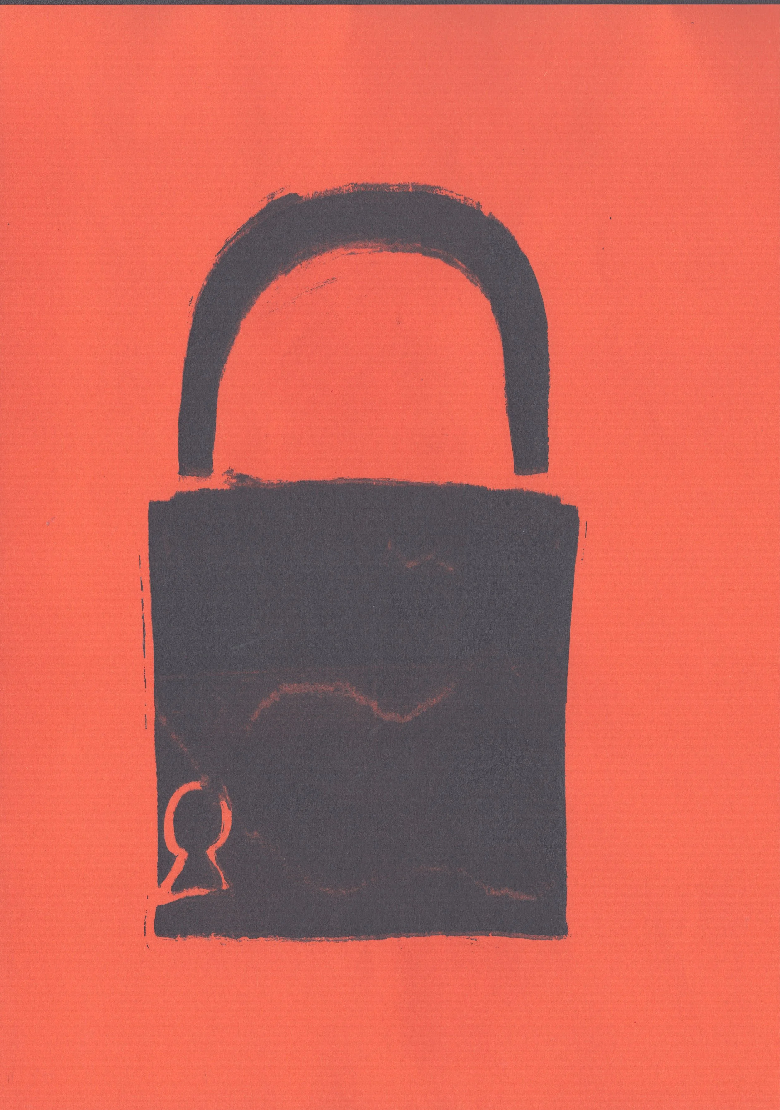 Black Padlock on Orange, A4 Gel Print 2026