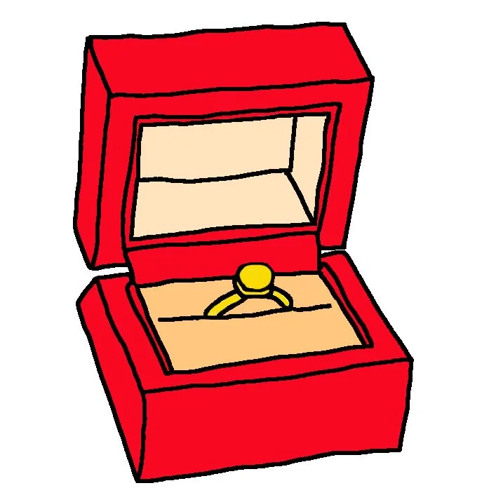 Diamond ring in a box, digital illustration, 2025