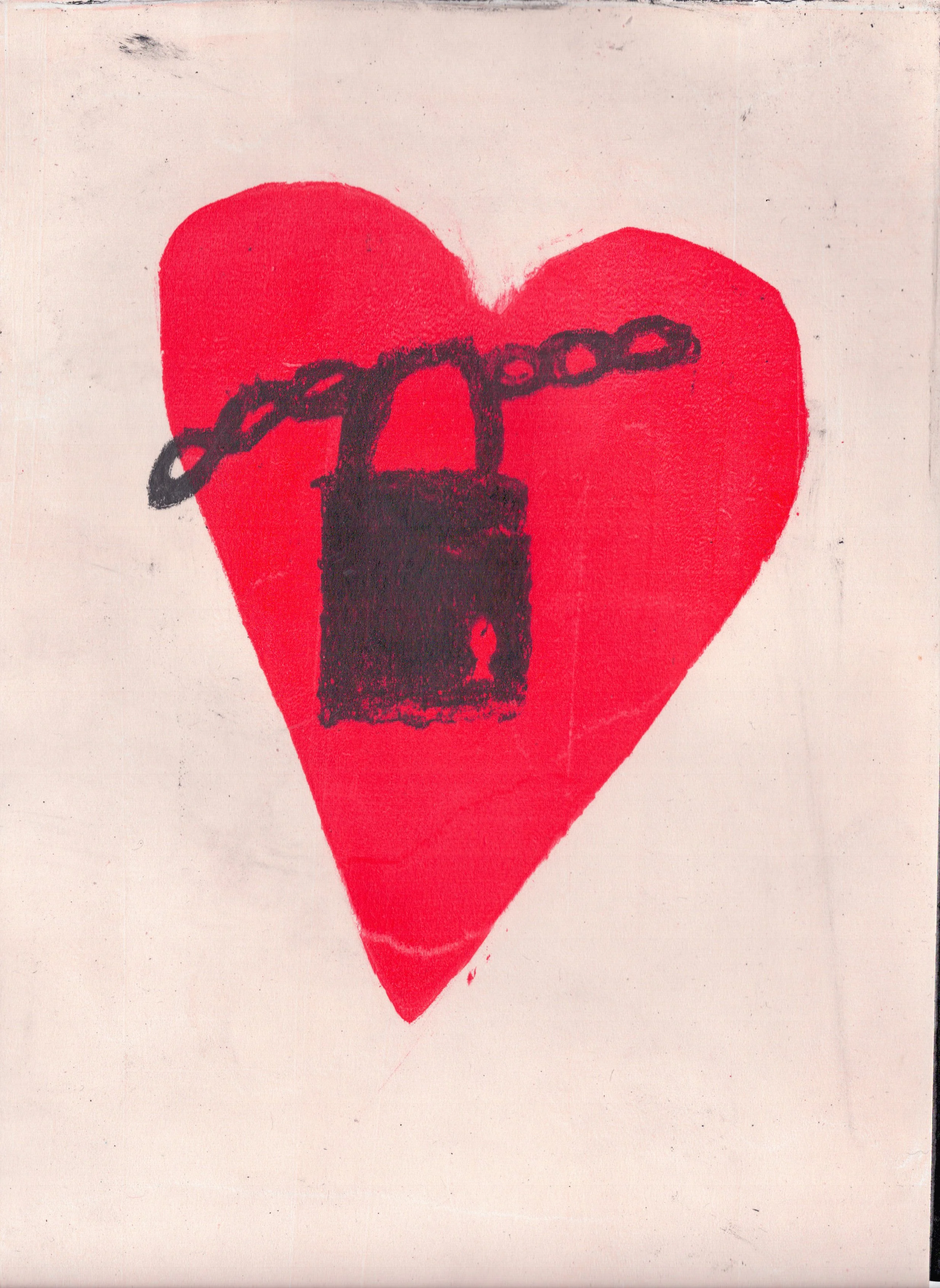 Black Lock chain on Red Heart, A4 Gel Print 2026