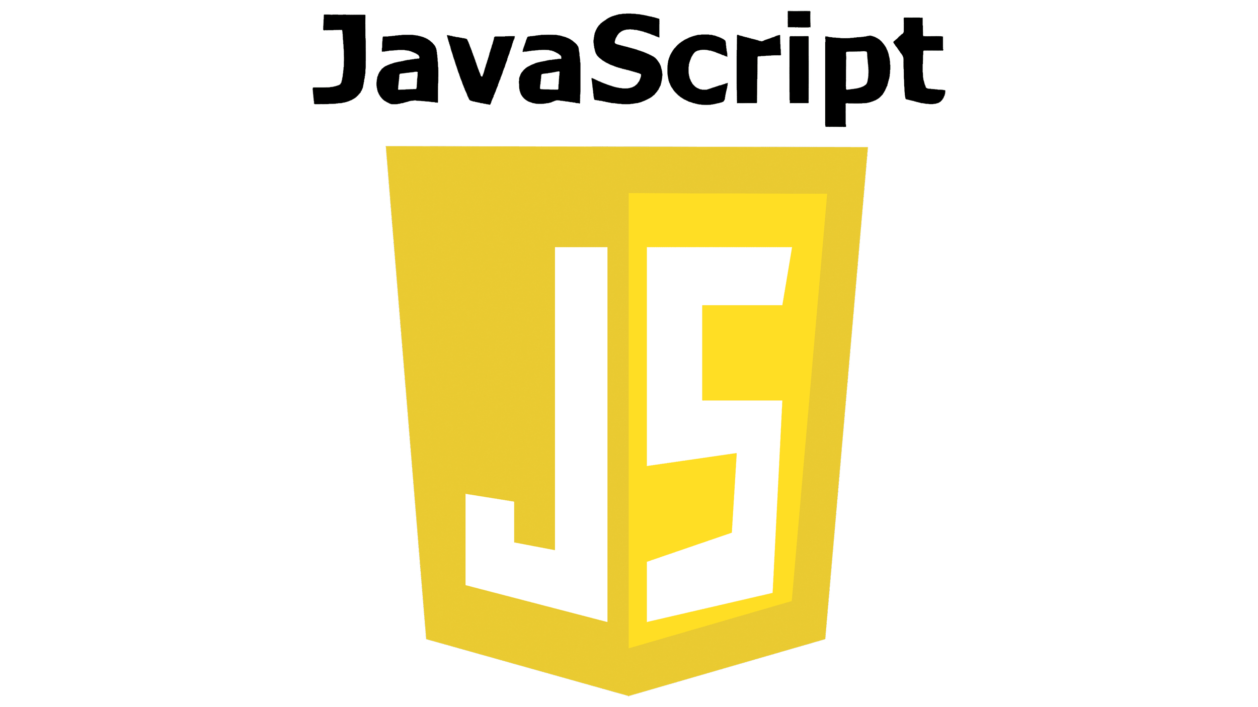 A black background with the words 'JavaScript' at the top and a yellow shield in the center displaying the white letters 'JS'.