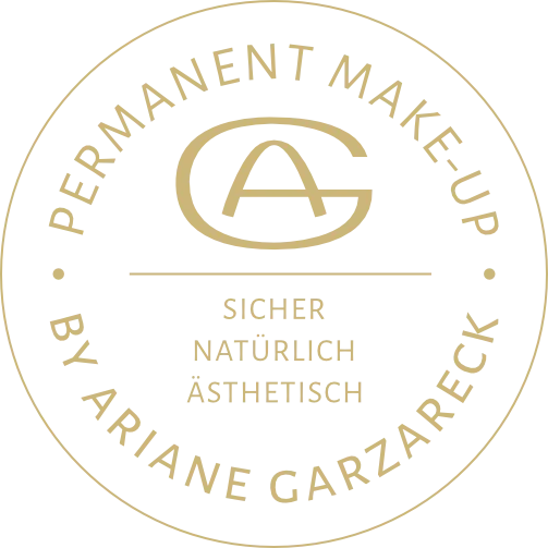 Goldenes, rundes Zertifikat für Permanent Make-up by Ariane Garzareck