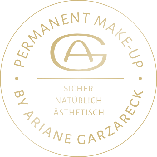 Goldenes, rundes Zertifikat für Permanent Make-up by Ariane Garzareck