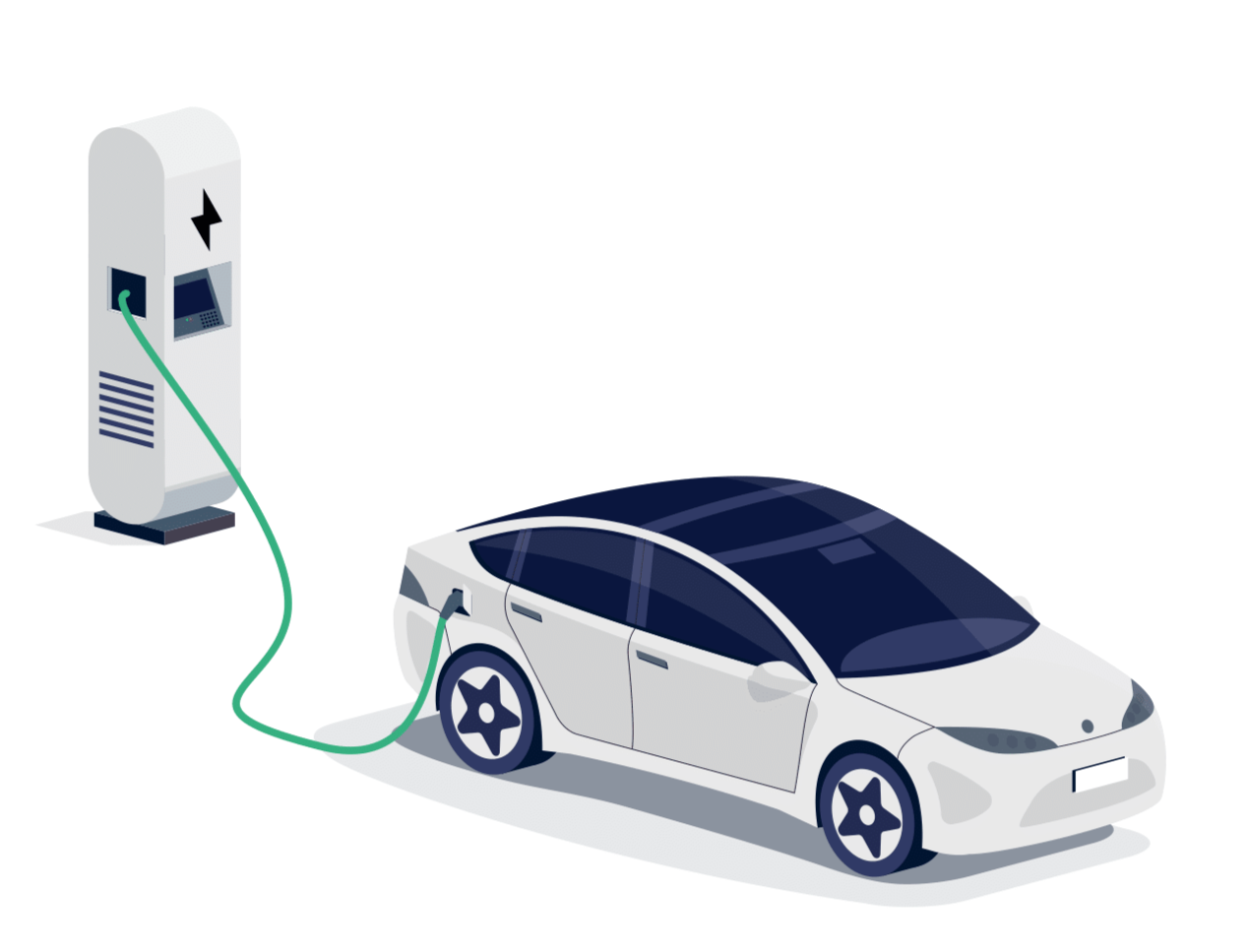 Elektrische auto wordt opgeladen bij een laadpaal.
