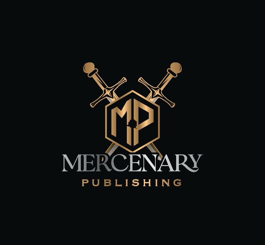 Logo with two crossed swords behind a shield featuring the letters 'MD' and a tree, with the words 'Mercenary Publishing' beneath.