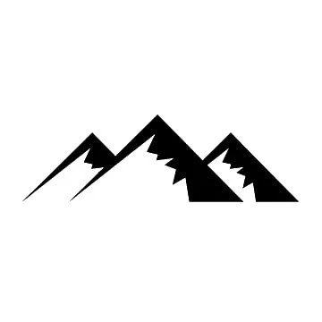 Black silhouette of mountain peaks with jagged edges on a white background.