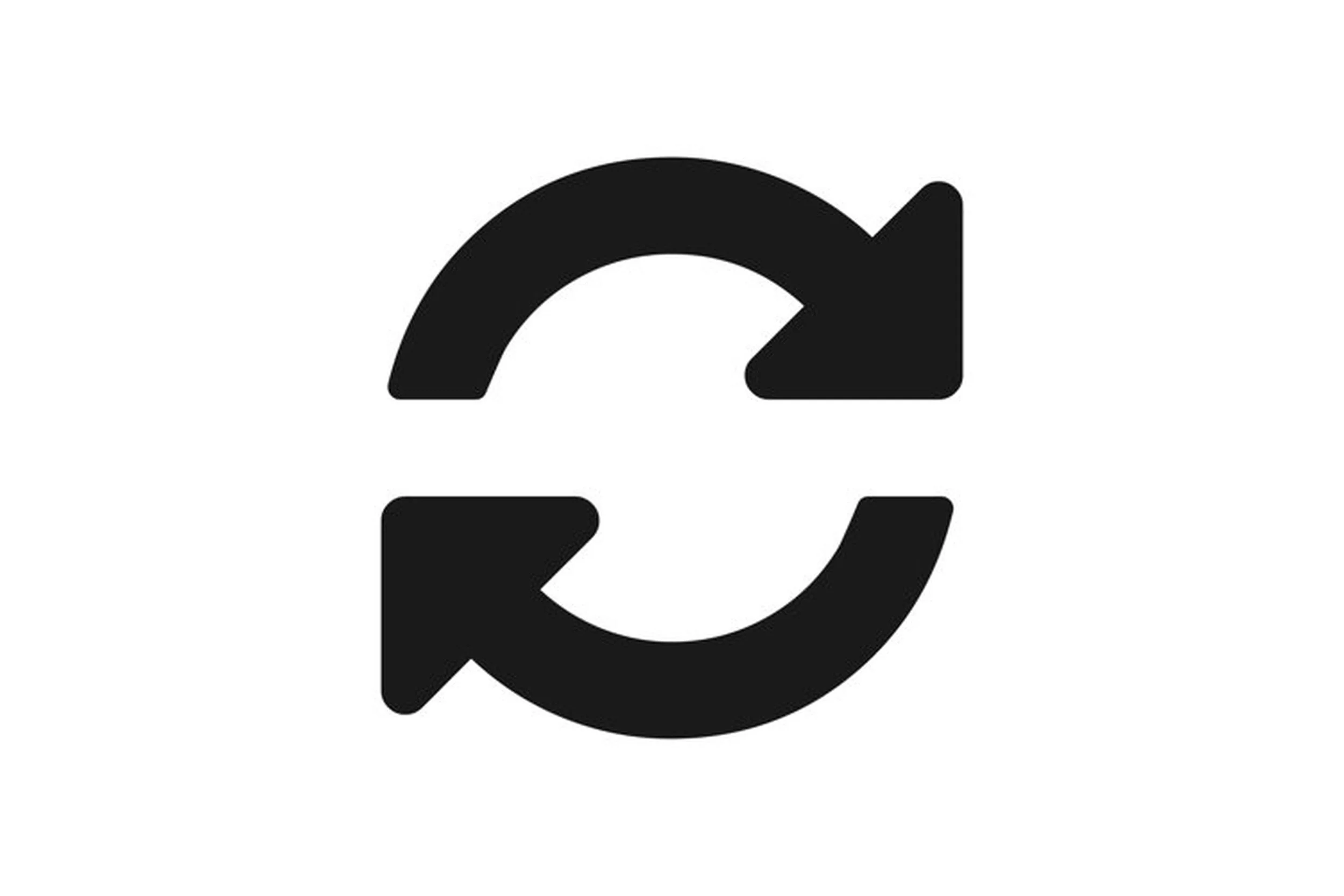 Black recycling symbol with circular arrows on a white background.
