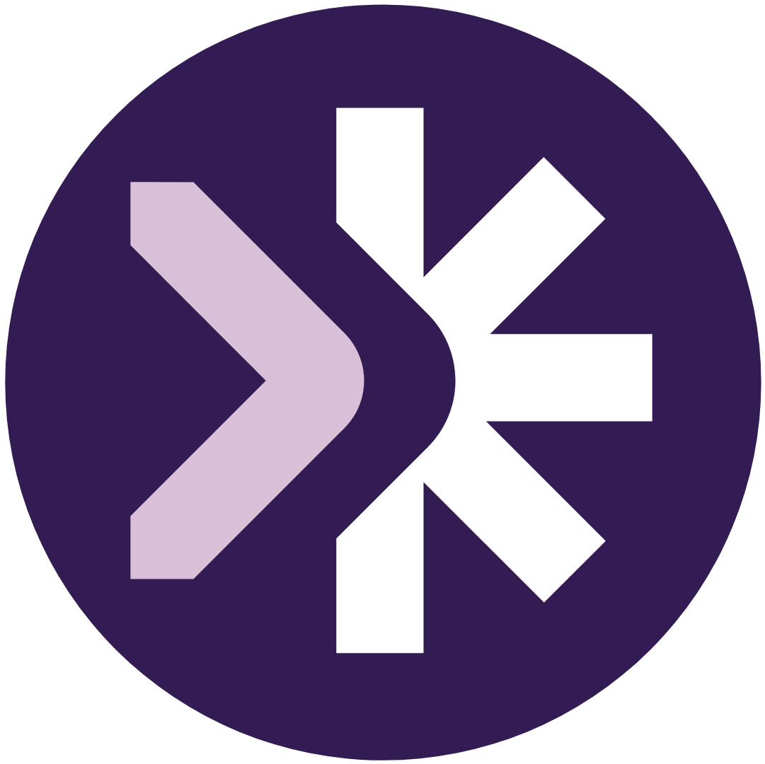 The Bridge Logo with a purple circular background and a design combining lilac, white, and purple arrow shapes.
