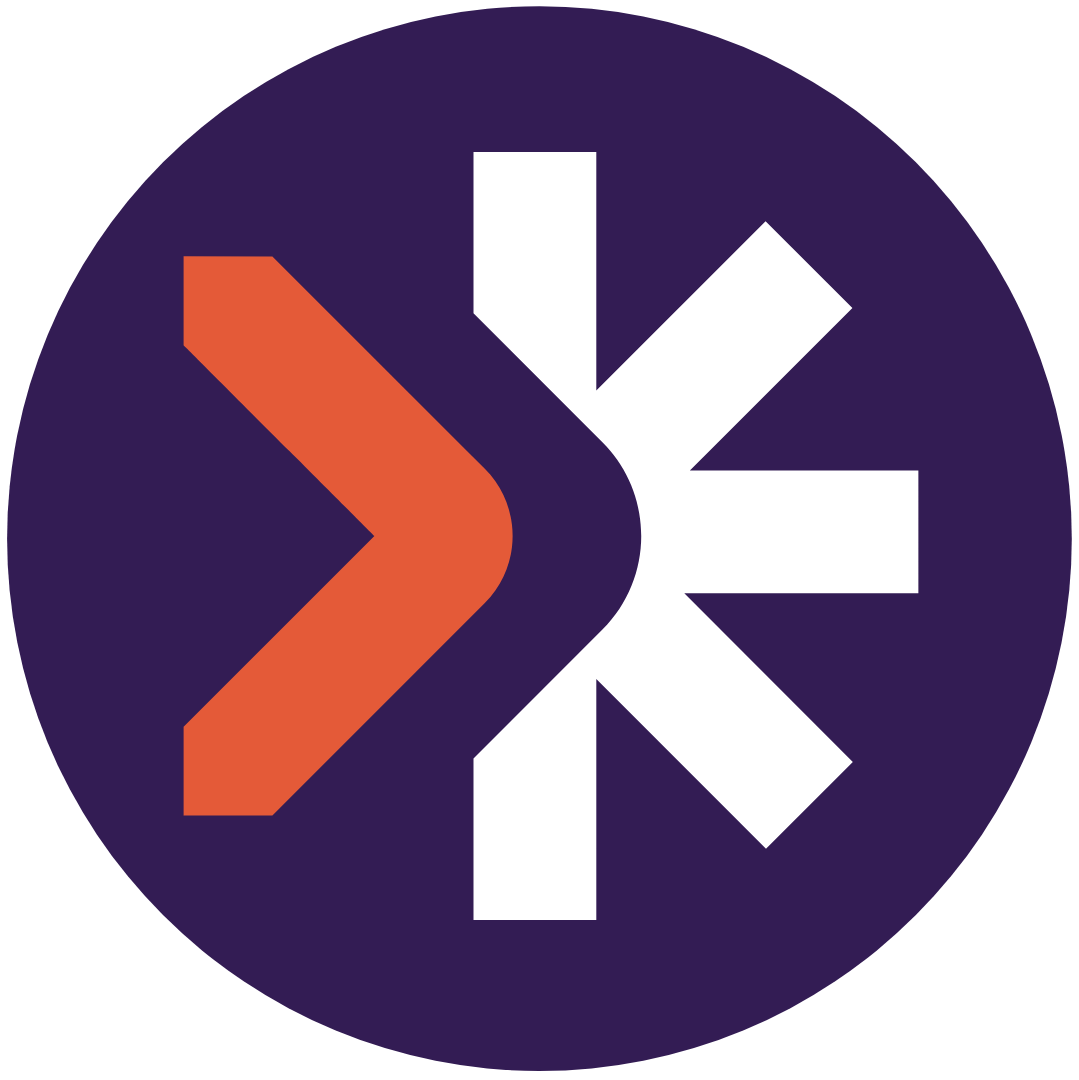 The Bridge Logo with a purple circular background and a design combining orange, white, and purple arrow shapes.