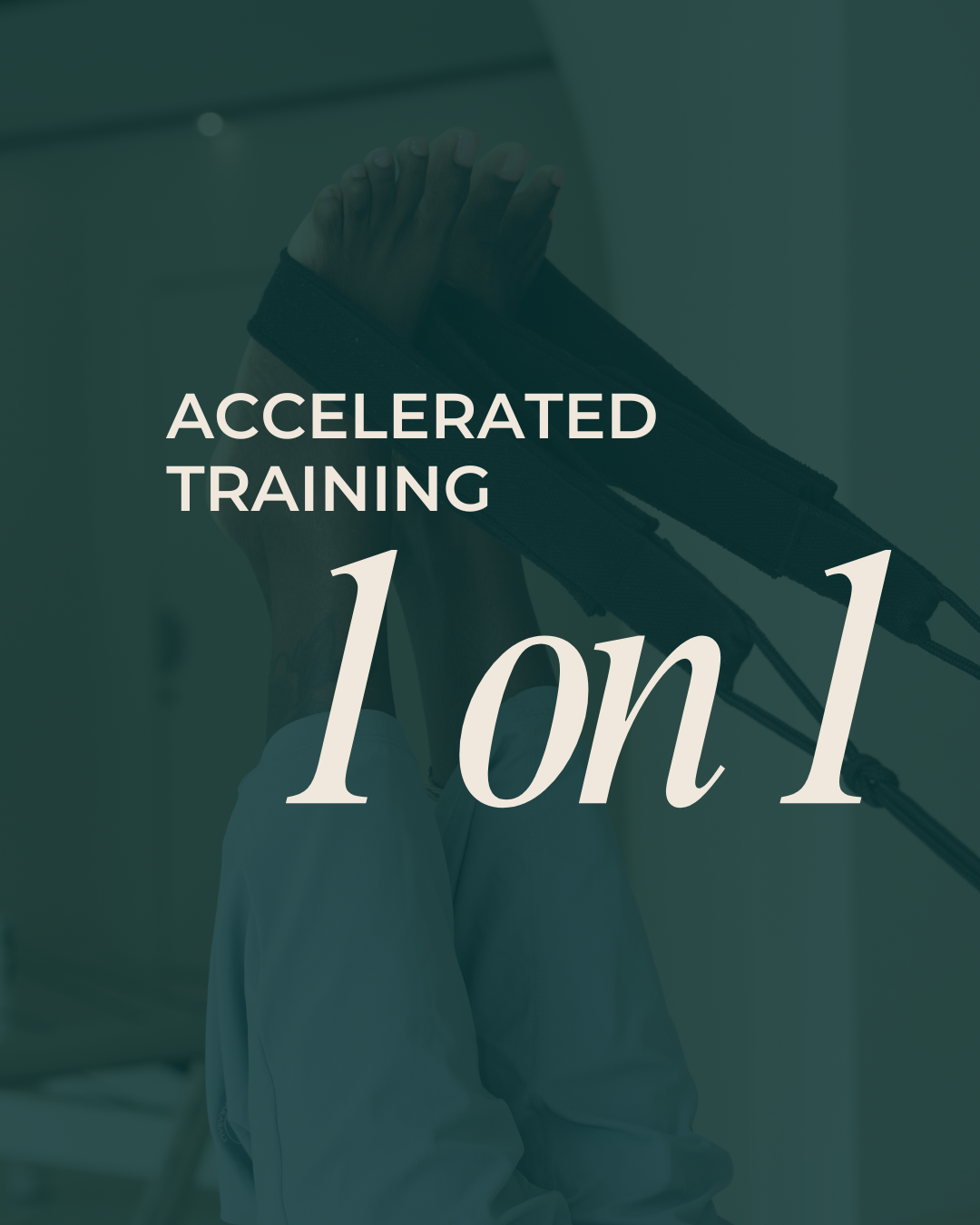 A person holding a crutch with the words 'Accelerated Training 1 on 1' overlayed on the image.