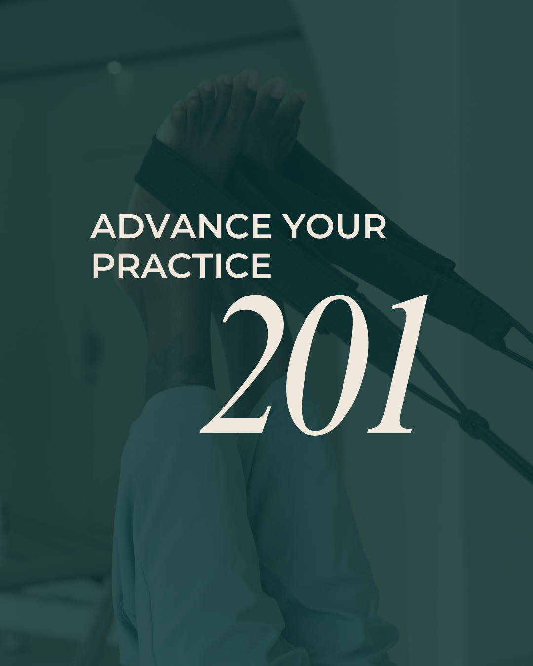 Person practicing martial arts with a focus pad, with text 'Advance Your Practice 201' overlaid.