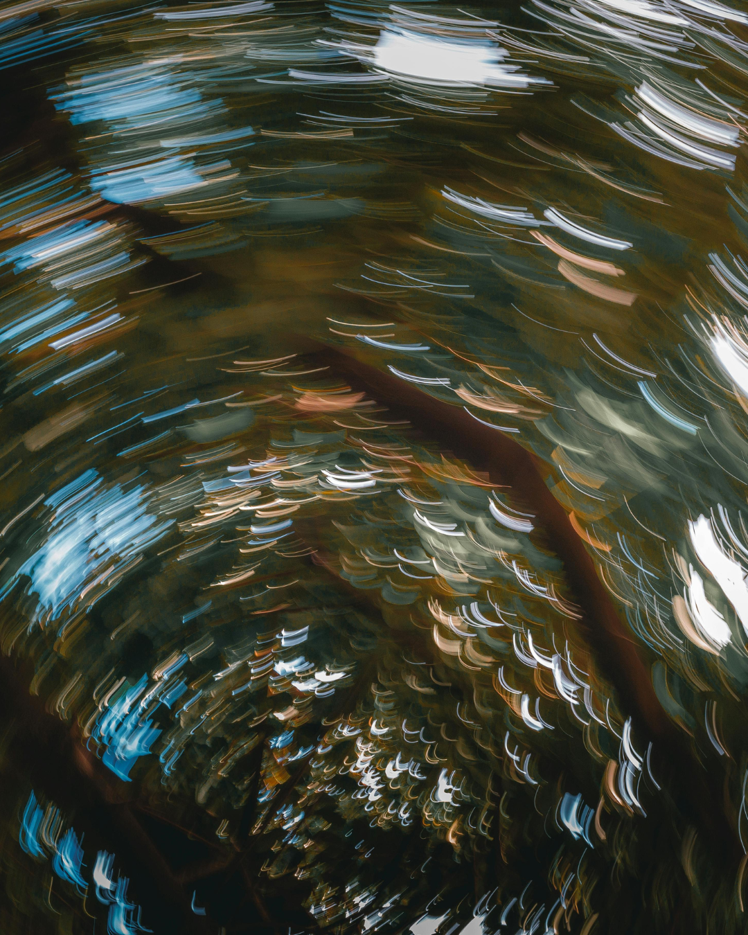 Abstract photo with blurred lights and streaks, possibly taken through a moving camera or with intentional camera movement.