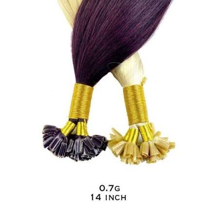 Two bundles of synthetic hair extensions, one black and one blonde, with gold-colored bands, displayed against a white background.