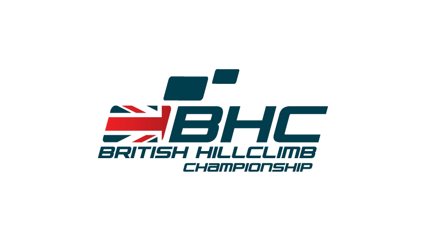 Logo of British Hillclimb Championship with stylized driver figure and text.