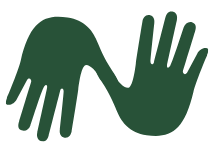 Two green hands with palms facing each other