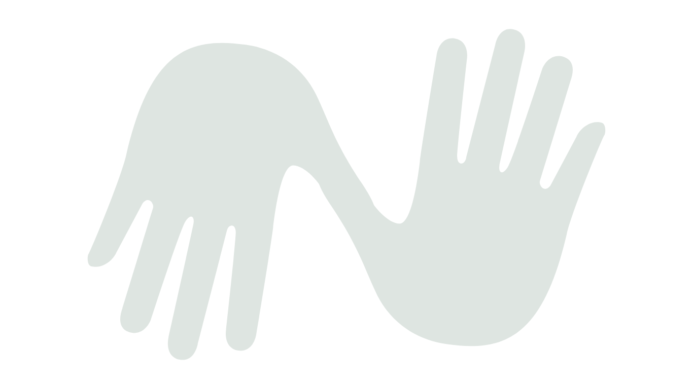 A dark green line drawing of two hands meeting in the middle, palm to palm.