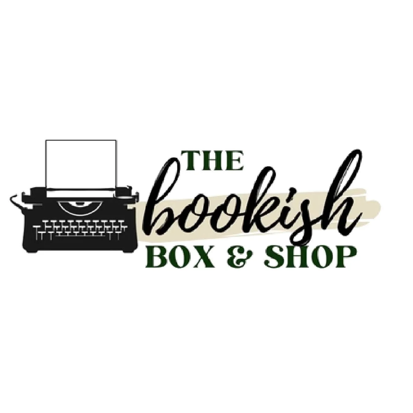 Logo for The Bookish Box & Shop featuring a black typewriter and stylized text.