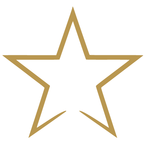 Estilizada estrela dourada com contorno aberto e interior vazio, sobre fundo preto.