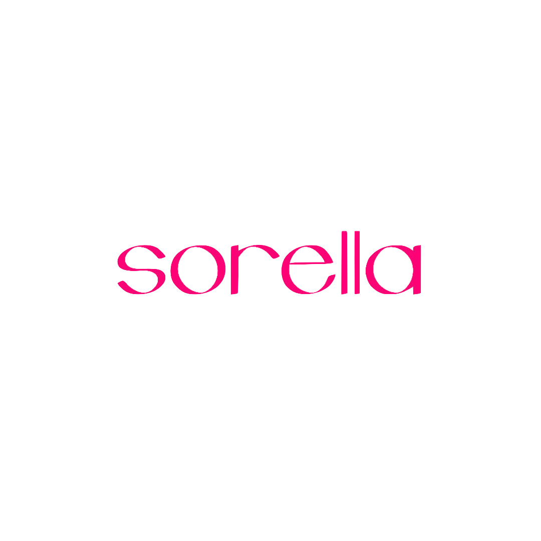 Black and white poster with the text 'Sorella' in pink font at the center.