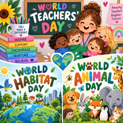 World Teachers' Day, World Habitat Day & World Animal Day 👩‍🏫🌍🐾