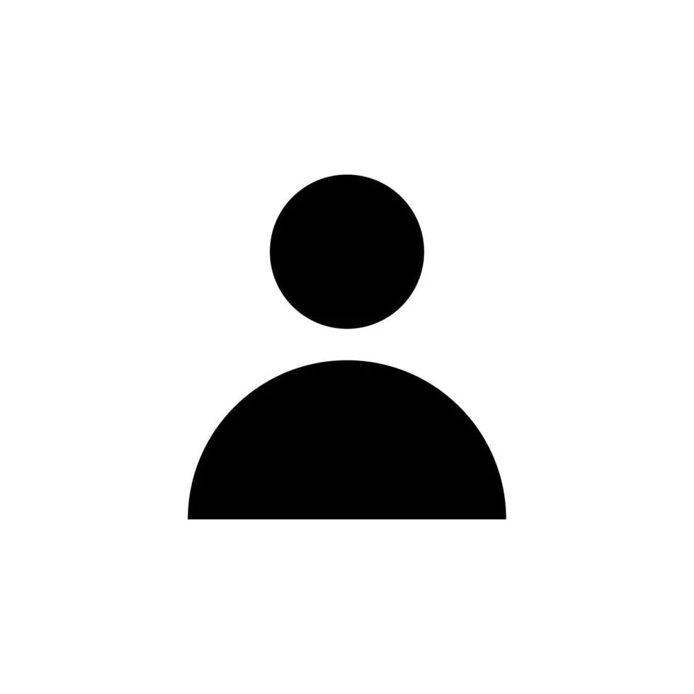 Ikon av en användare, minimalistic svart silhuett på vit bakgrund.